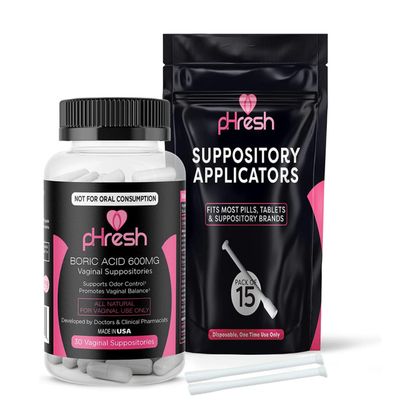 Boric Acid Vaginal Suppositories 600mg (30 Count Veggie Capsules) + 15 Vaginal Suppository Applicators
